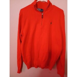 Polo Ralph Lauren Orange Cotton 1/4 Zip Pullover Sweater Mens Medium
